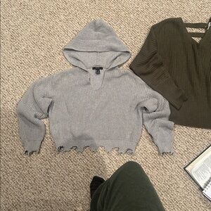 Cozy Gray Hoodie and Olive V-Neck Sweater